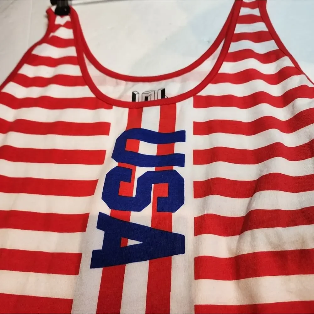 New Red & White One Piece Swimsuit Tank‎ USA Striped Bathing Suit Size XXL